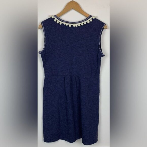 BODEN Carina Sleeveless Knit Mini Dress Navy/White Pom Poms Ric Rac Detail Sz 6R - Picture 2 of 11